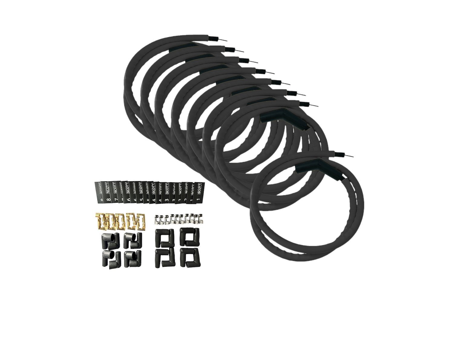SPW-CH-K45-1 DIY High-Performance Silicone-Sleeved Spark Plug Wire Set, 45-Degree Boot [Black]