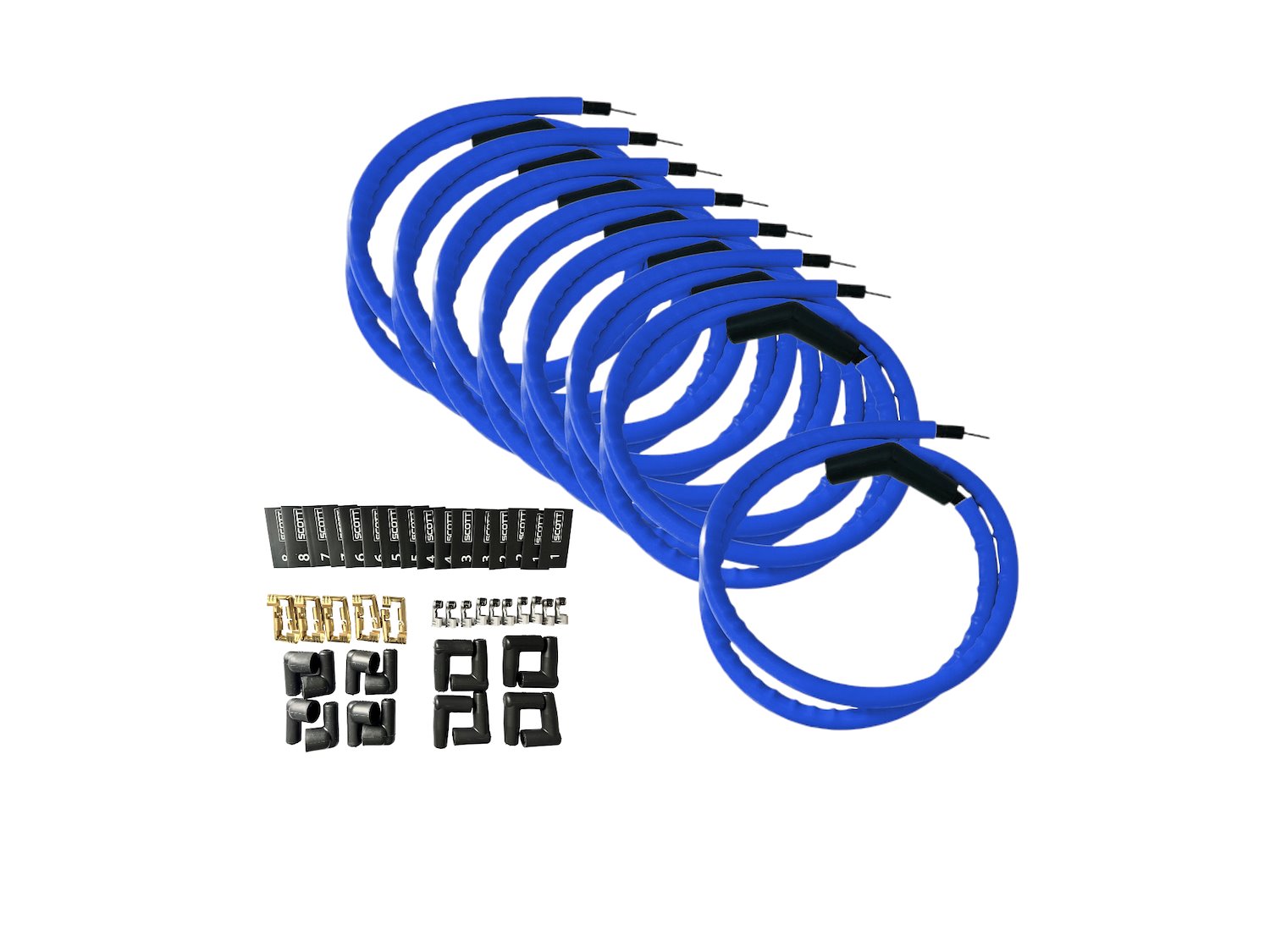 SPW-CH-K45-4 DIY High-Performance Silicone-Sleeved Spark Plug Wire Set, 45-Degree Boot [Blue]