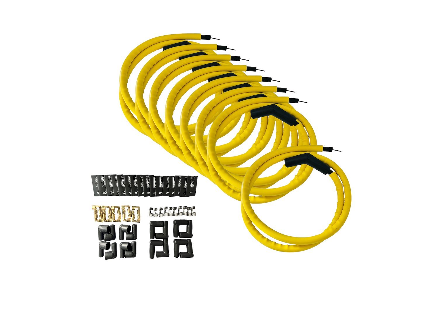 SPW-CH-K45-7 DIY High-Performance Silicone-Sleeved Spark Plug Wire Set, 45-Degree Boot [Yellow]