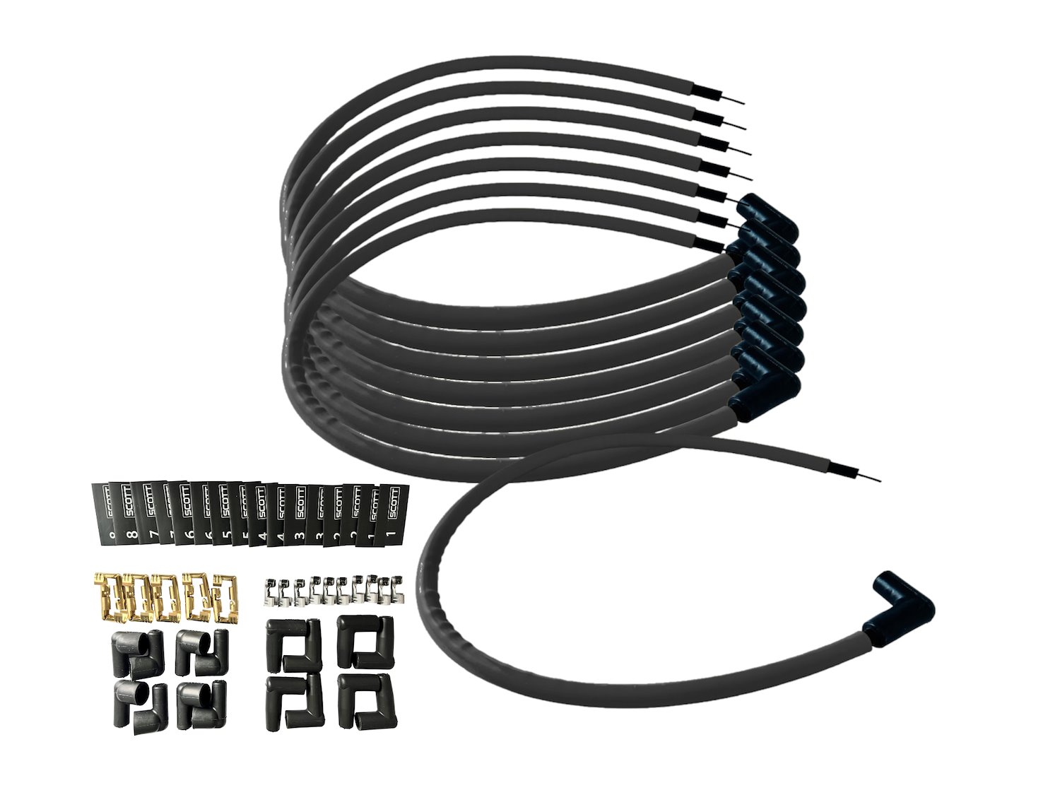 SPW-CH-K90-1 DIY High-Performance Silicone-Sleeved Spark Plug Wire Set, 90-Degree Boot [Black]