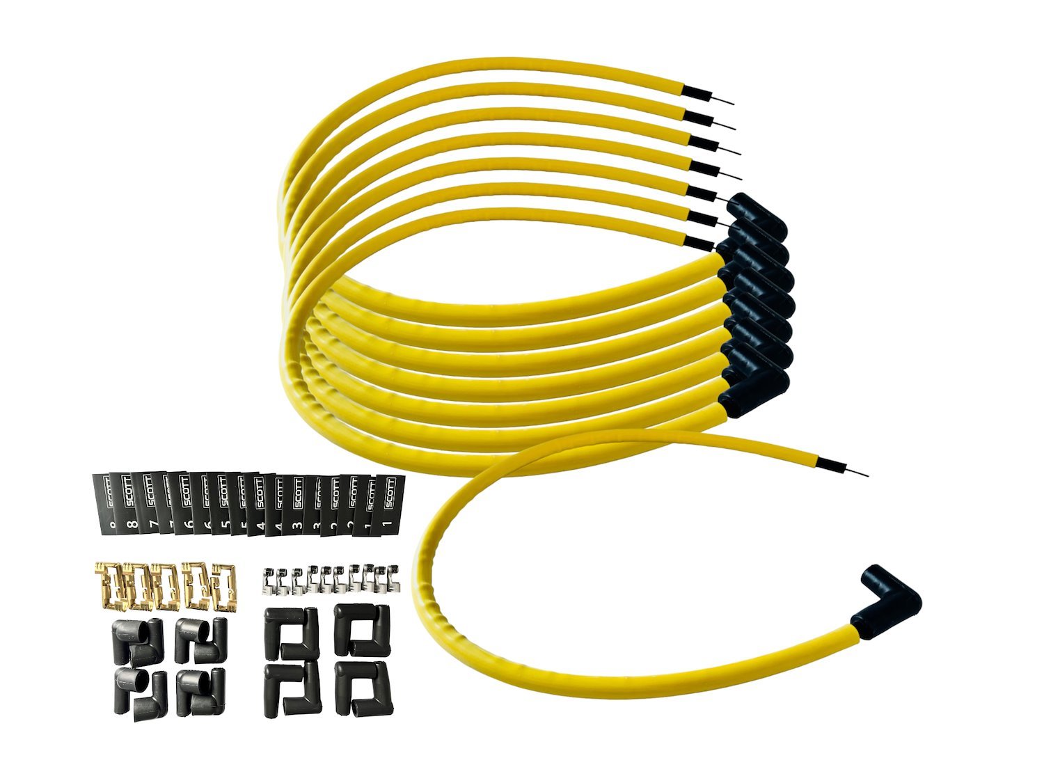 SPW-CH-K90-7 DIY High-Performance Silicone-Sleeved Spark Plug Wire Set, 90-Degree Boot [Yellow]