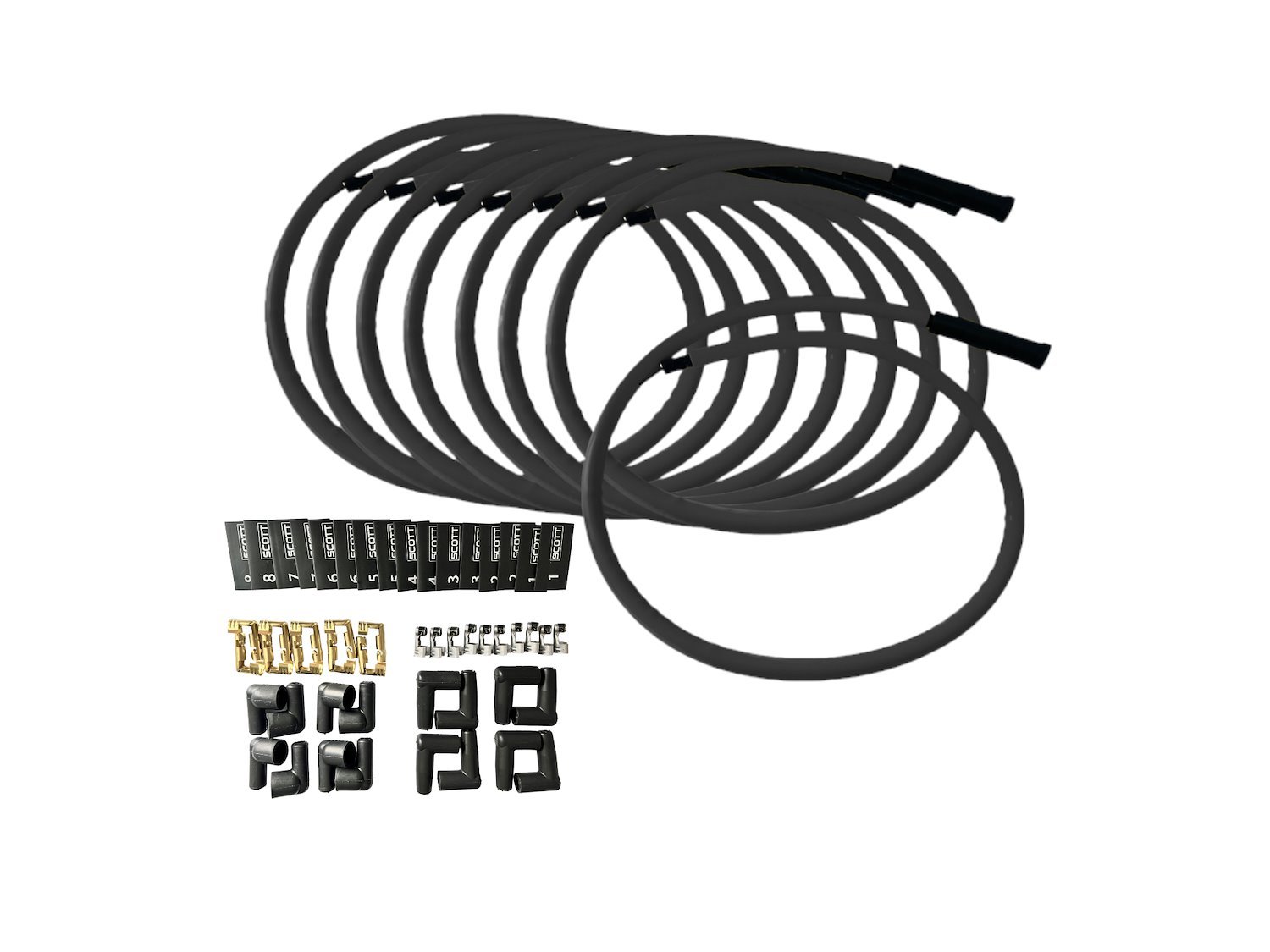 SPW-CH-KSTR-1 DIY High-Performance Silicone-Sleeved Spark Plug Wire Set, Straight Boot [Black]