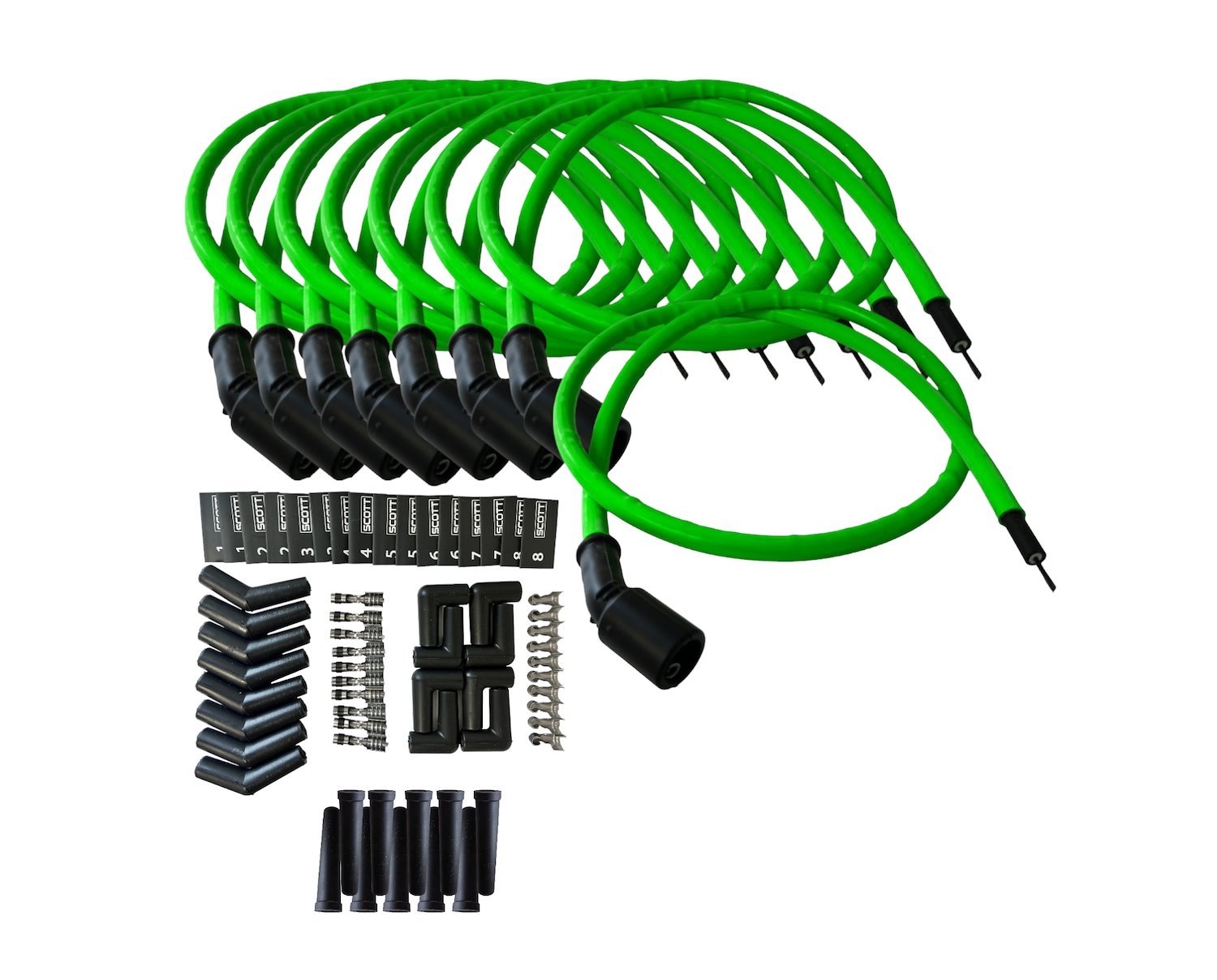 SPW-CH-LSRELO-8 DIY High-Performance Silicone-Sleeved Spark Plug Wire Set, GM LS [Fluorescent Green]