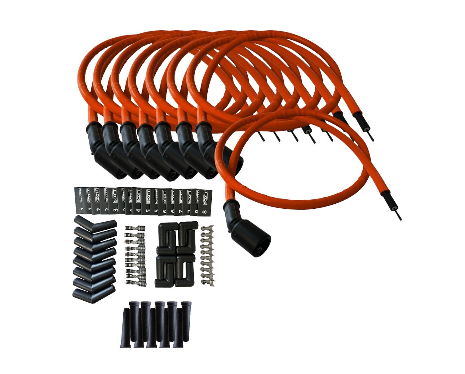 SPW-CH-LSRELO-9 DIY High-Performance Silicone-Sleeved Spark Plug Wire Set, GM LS [Fluorescent Orange]