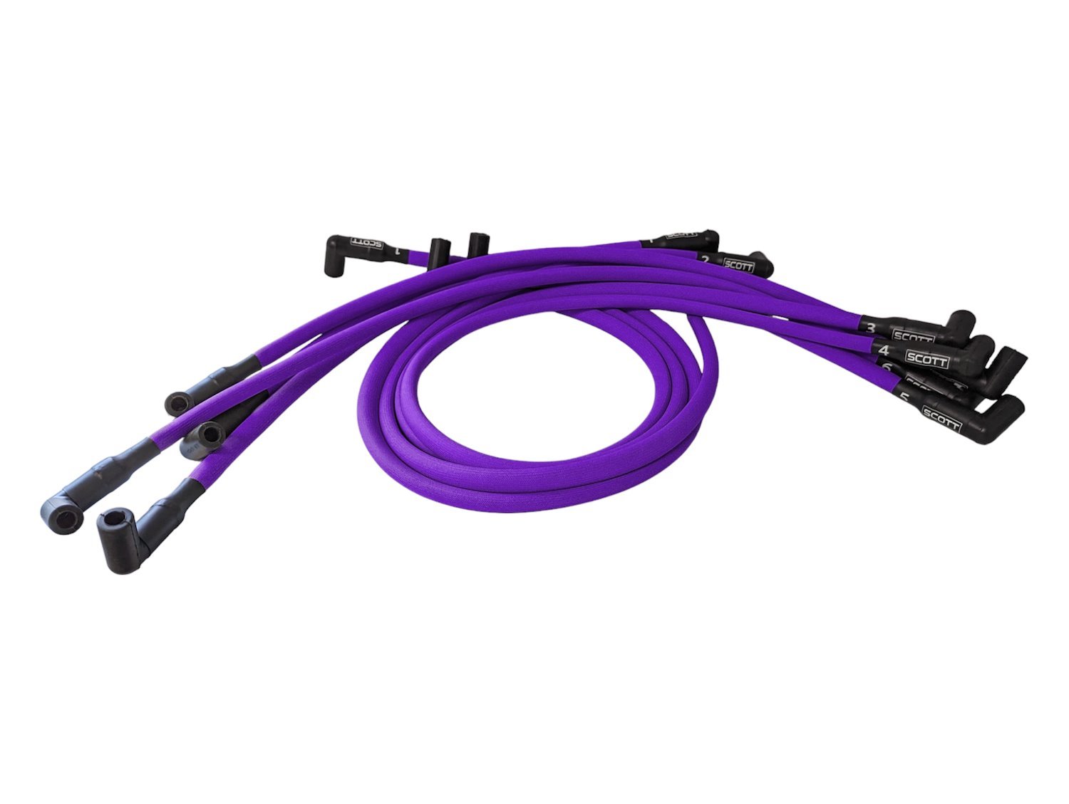 SPW-PS-402-7 High-Performance Fiberglass-Oversleeved Spark Plug Wire Set for Small Block Chevy, Over Valve Cover [Purple]