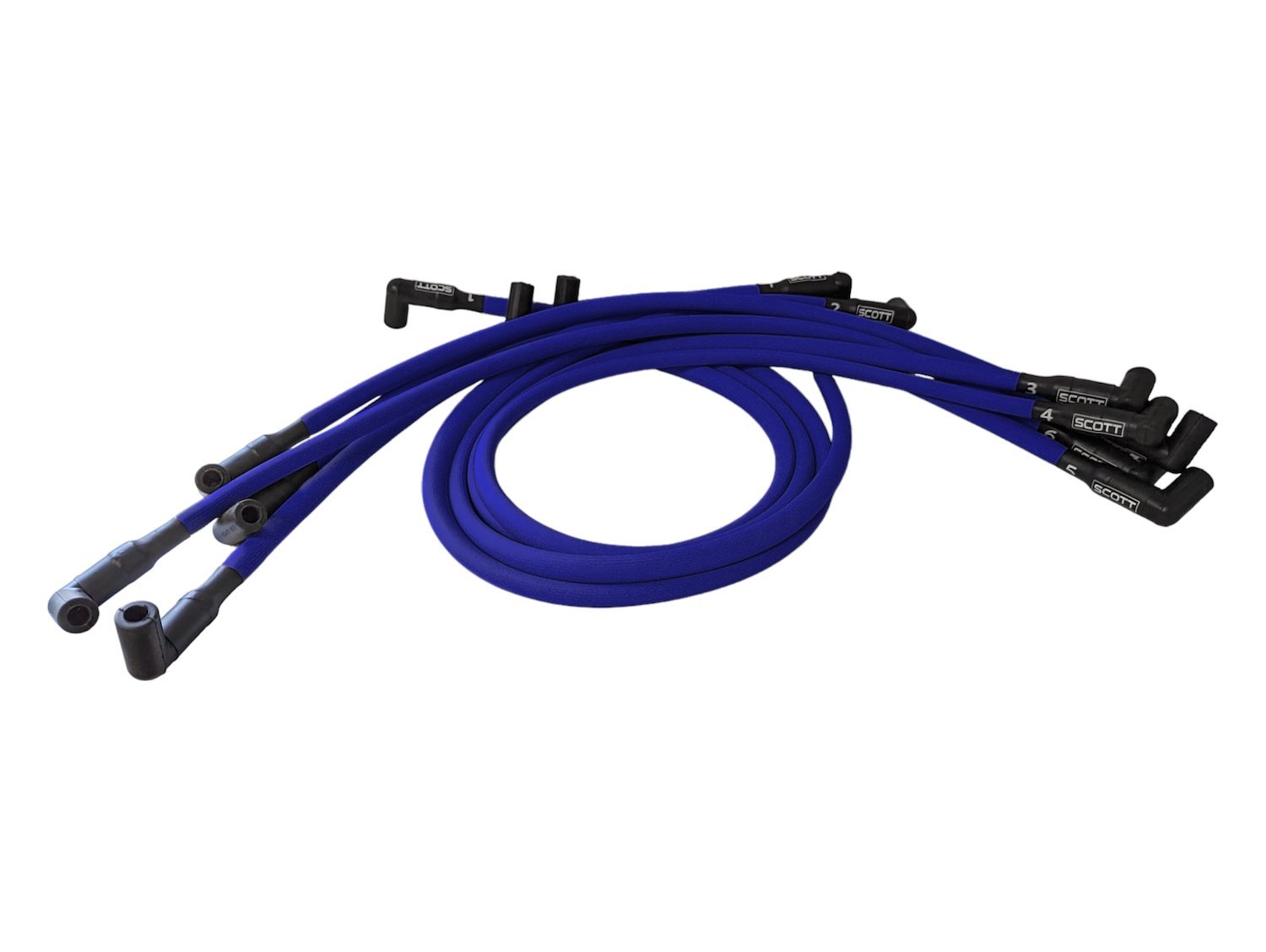 SPW-PS-407-3 High-Performance Fiberglass-Oversleeved Spark Plug Wire Set for Small Block Chevy, Under Header [Blue]