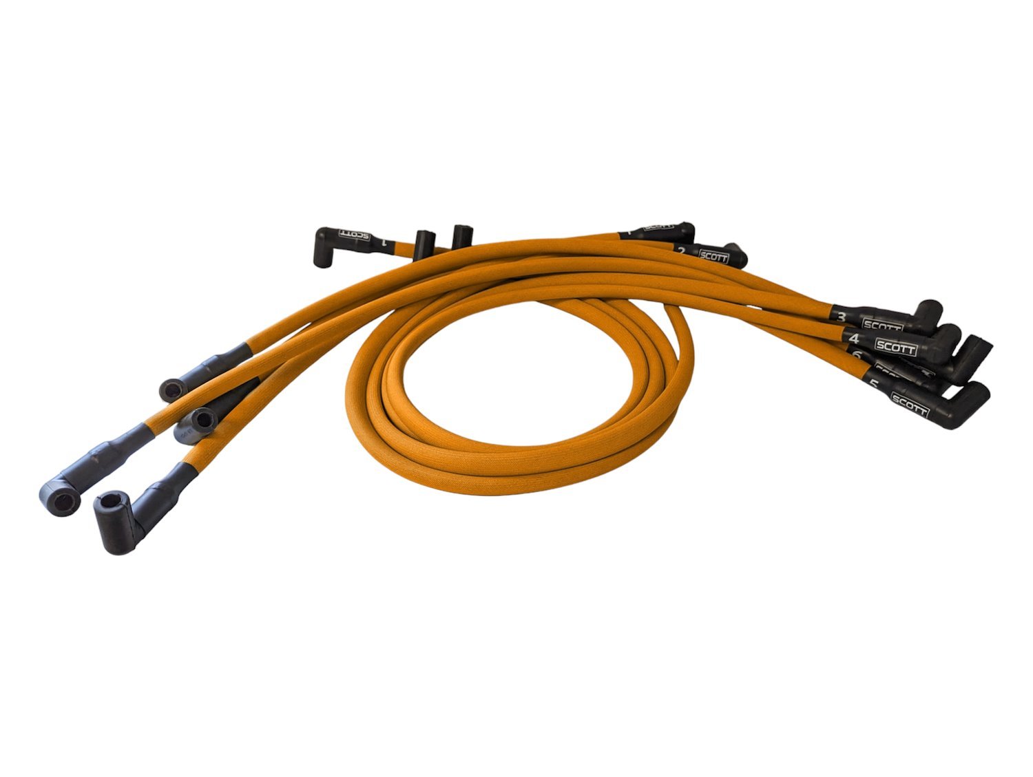 SPW-PS-407-6 High-Performance Fiberglass-Oversleeved Spark Plug Wire Set for Small Block Chevy, Under Header [Orange]