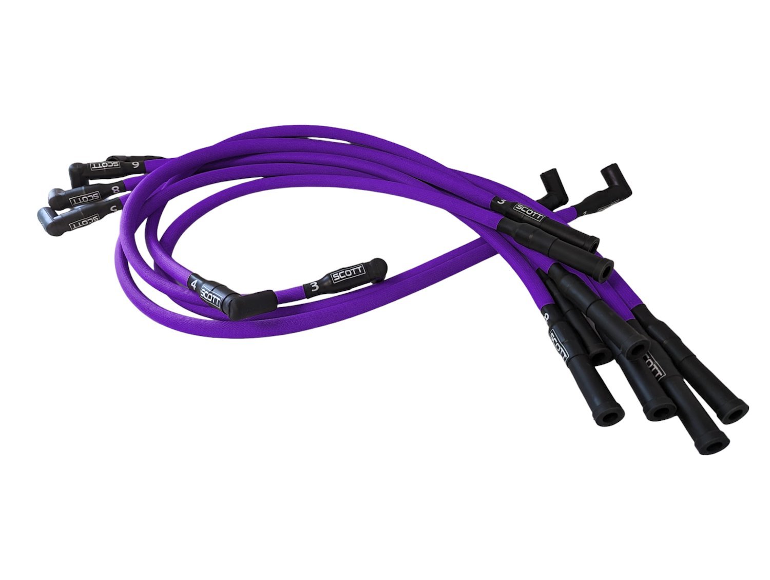 SPW-PS-421-7 High-Performance Fiberglass-Oversleeved Spark Plug Wire Set for Small Block Chevy, Over Valve Cover [Purple]