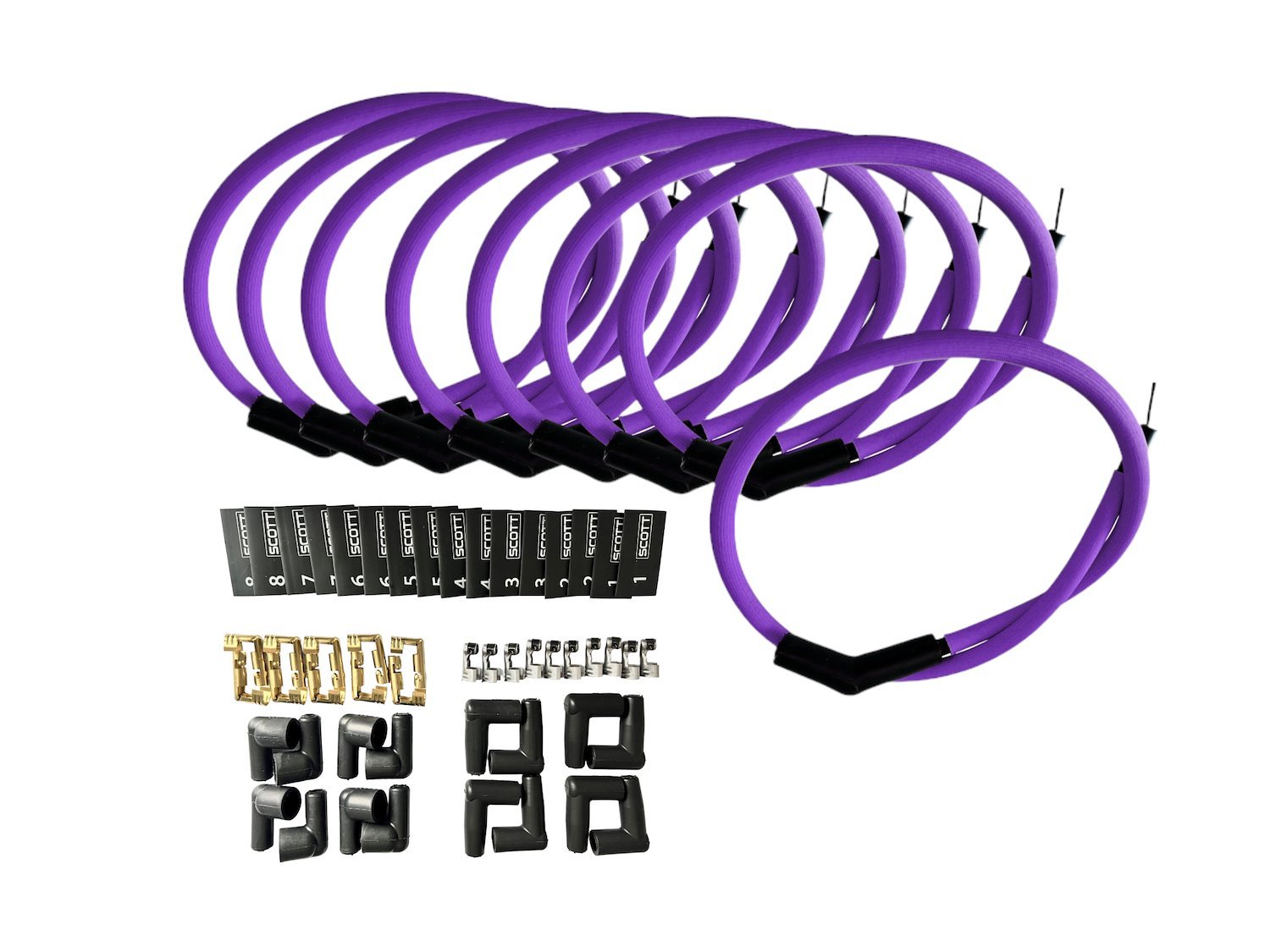 SPW-PS-K45-7 DIY High-Performance Fiberglass-Oversleeved Spark Plug Wire Set for DIY Kits, 45-Degree Boot [Purple]