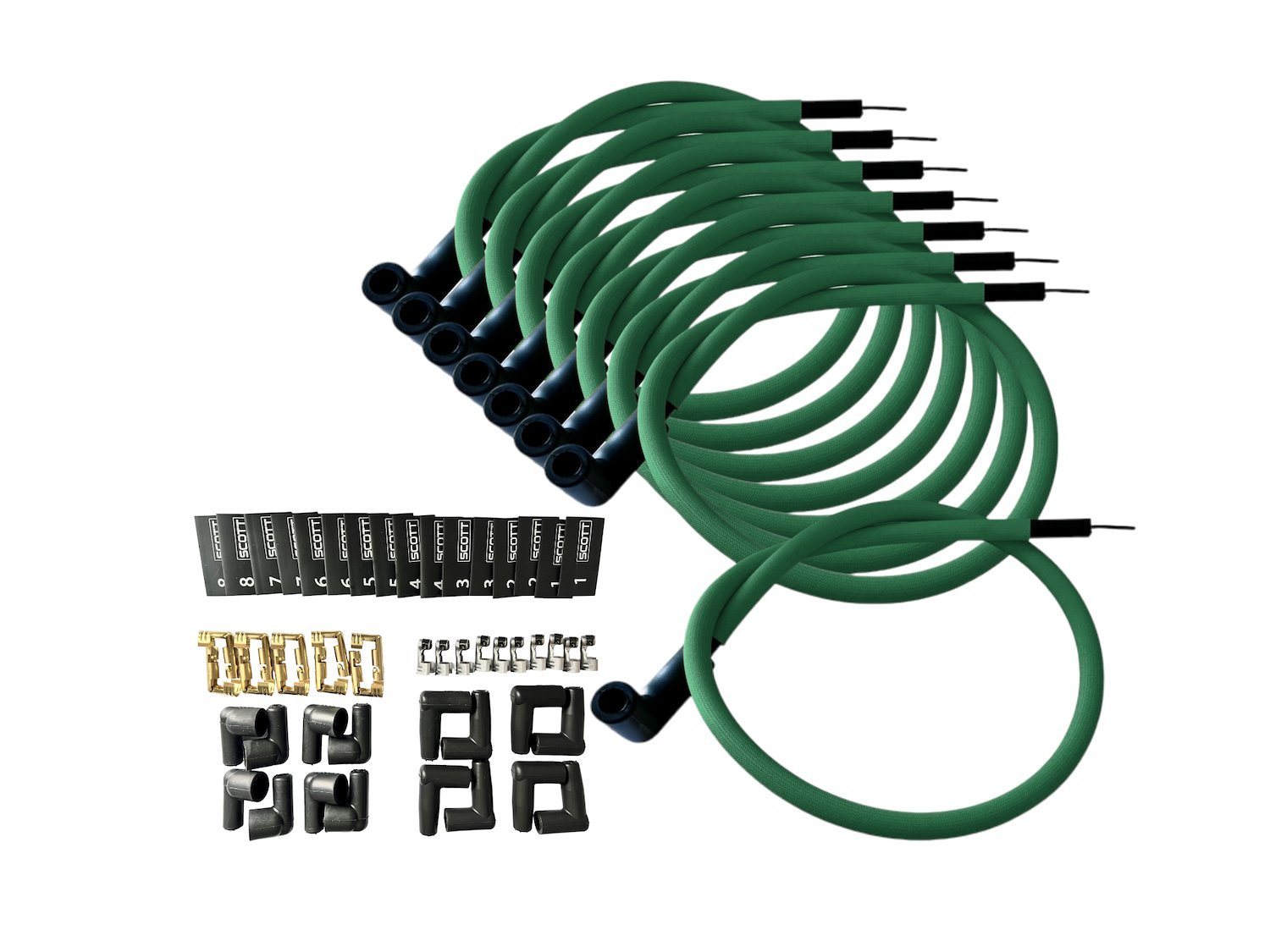 SPW-PS-K90-4 DIY High-Performance Fiberglass-Oversleeved Spark Plug Wire Set for DIY Kits, 90-Degree Boot [Green]