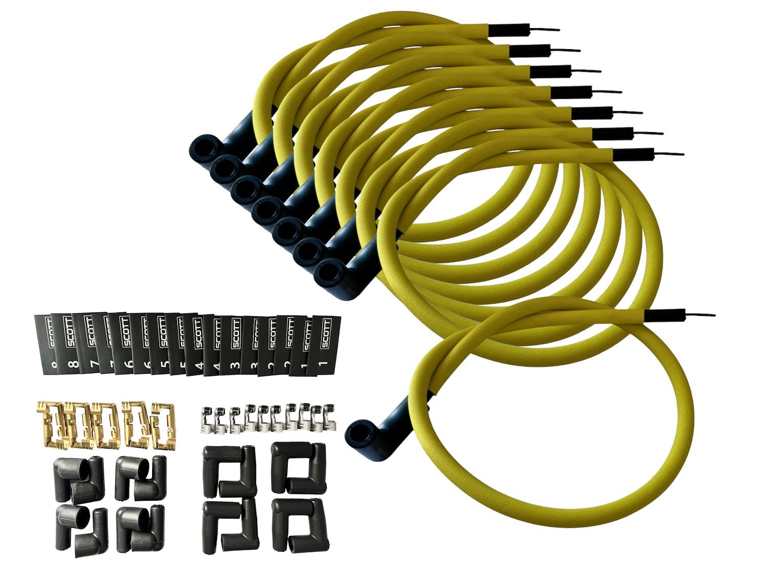 SPW-PS-K90-5 DIY High-Performance Fiberglass-Oversleeved Spark Plug Wire Set for DIY Kits, 90-Degree Boot [Yellow]