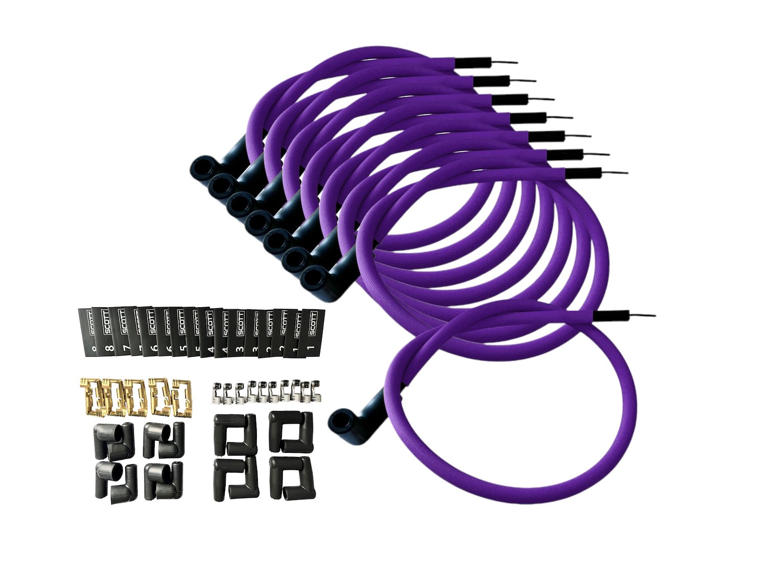 SPW-PS-K90-7 DIY High-Performance Fiberglass-Oversleeved Spark Plug Wire Set for DIY Kits, 90-Degree Boot [Purple]