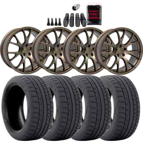 Dodge Challenger Hellcat Style Wheel and Tire Kit Includes: (4) 20" x 9" Bronze Hellcat Style Wheels