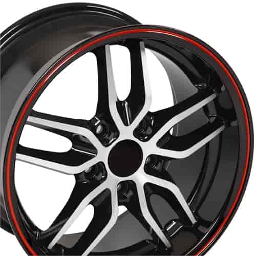 Chevrolet Corvette Deep Dish Wheel Replica Black Machined Face with Red Band 18x10.5