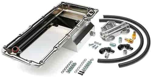 LS Swap Oil Pan/Filter Combo Kit for Chevelle, GM F-Body, GM X-Body [Double Filter, Horizontal Port, Chrome Pan]