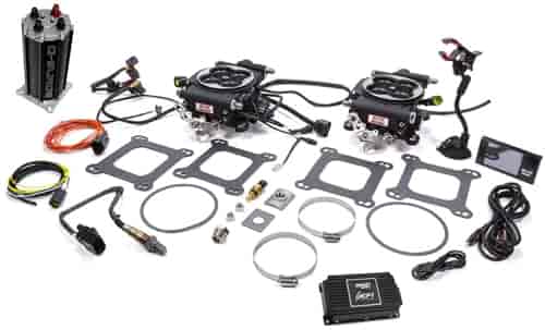 Go EFI 2x4 625 HP Dual Quad Throttle Body System Master Kit Includes: Single Pump G-Surge Tank & Ignition Box