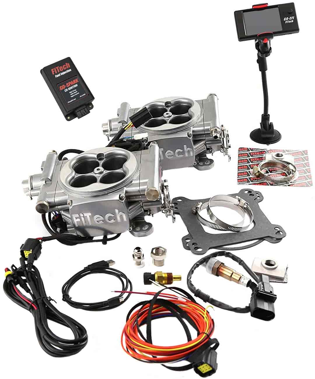 Go EFI 2x4 625 HP Dual Quad Throttle Body Fuel Injection Master Kit [with CDI Box] Bright Aluminum