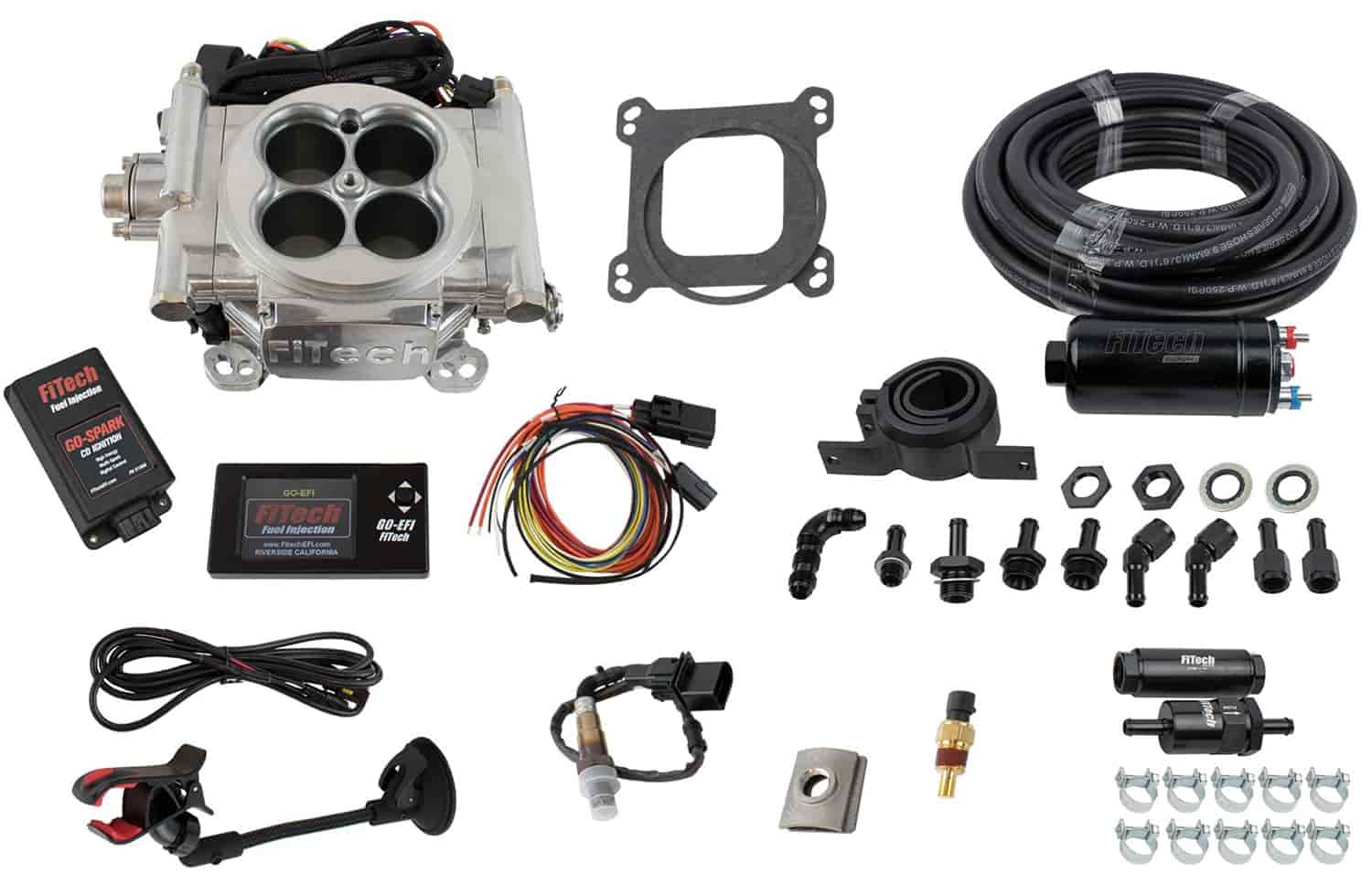 Go EFI-4 600 HP Throttle Body Fuel Injection Master Kit [In-line Fuel Pump and CDI Box] Bright Aluminum