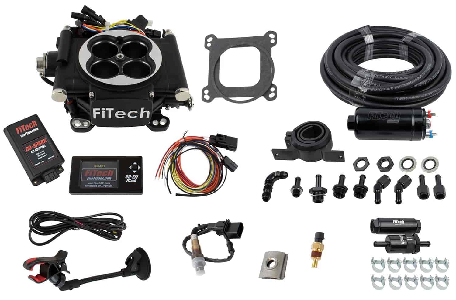 Go EFI-4 600 HP Throttle Body Fuel Injection Master Kit [In-line Fuel Pump and CDI Box] Matte Black