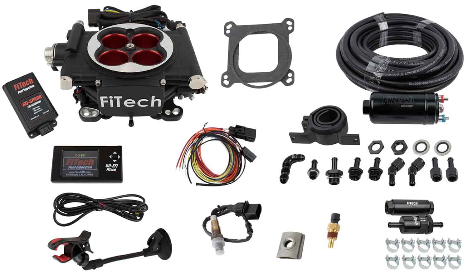 Go EFI-4 Power Adder 600 HP Throttle Body Fuel Injection Master Kit [with Inline Fuel Pump & CDI Box] Matte Black