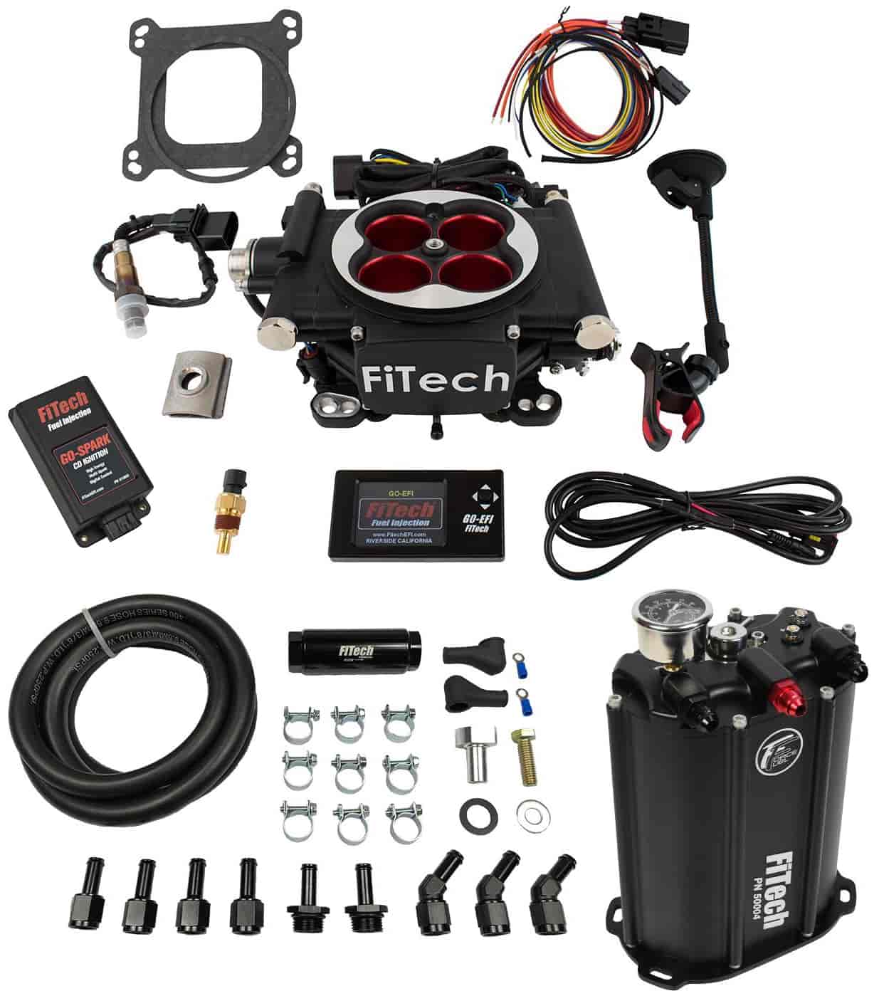 Go EFI-4 Power Adder 600 HP Throttle Body Fuel Injection Master Kit [with Force Fuel System & CDI Box] Matte Black