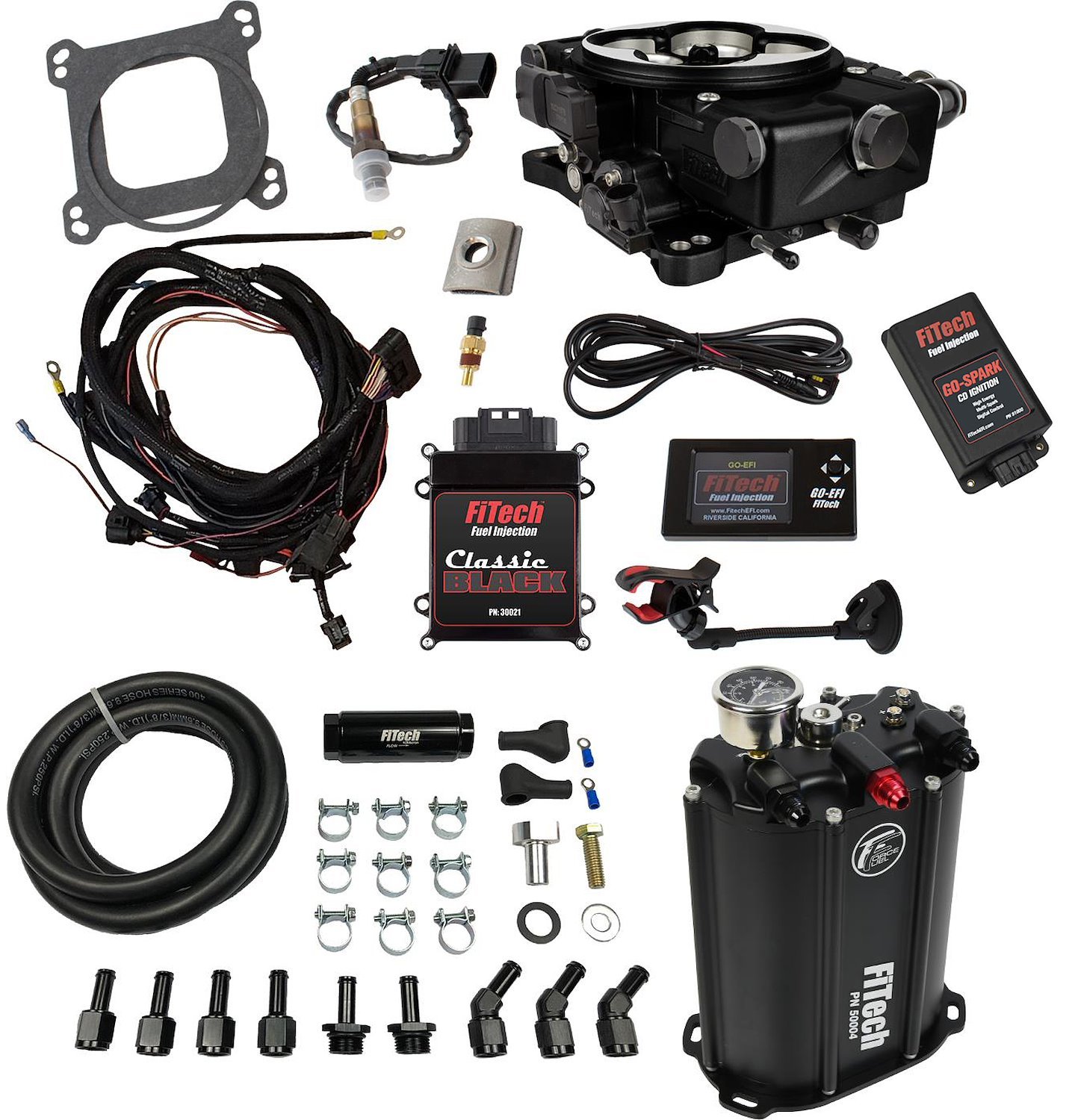 Go EFI Classic 650 HP Throttle Body Fuel Injection Master Kit [with Force Fuel System & CDI Box] Black