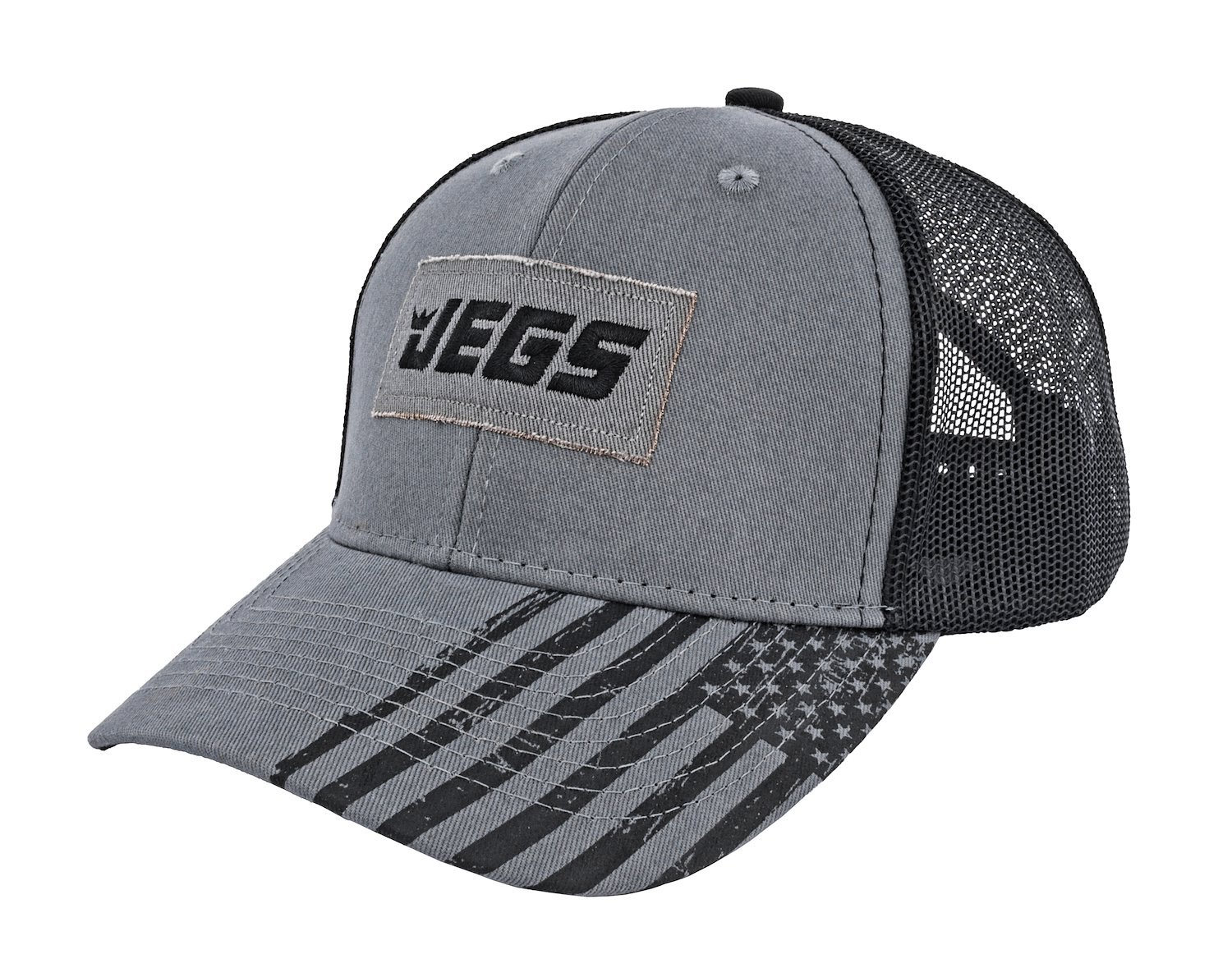 1502 American Flag Mesh Trucker Hat, Adjustable Snap-Back [Gray/Black]