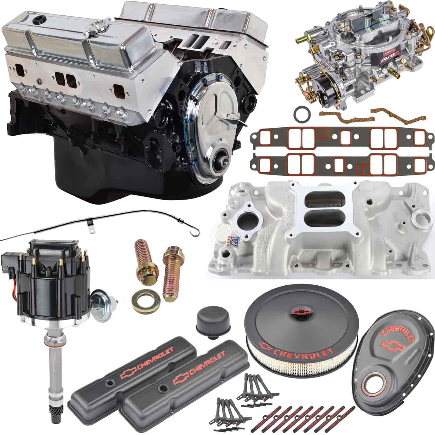 Small Block Chevy 355 ci 380 HP/ 415 FT.-LBS Crate Engine Kit [Black Dress-Up Kit]