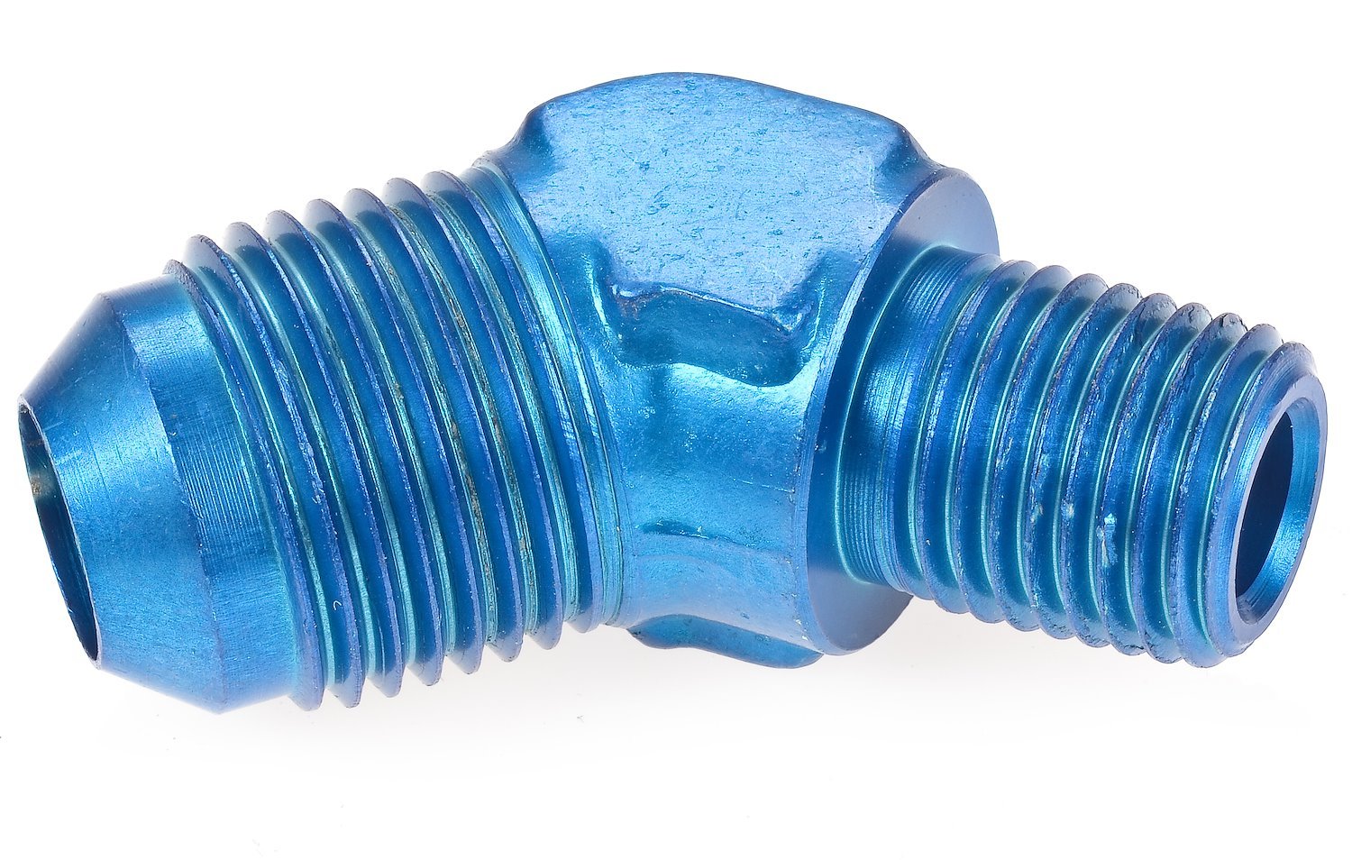 AN to NPT 45-Degree Adapter Fitting [-8 AN Male to 1/4 in. NPT Male, Blue]
