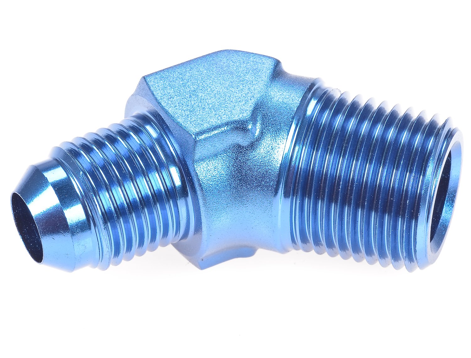 Blue 45 degree Flare Fitting [3/8 in. NPT to -6 AN Flare]