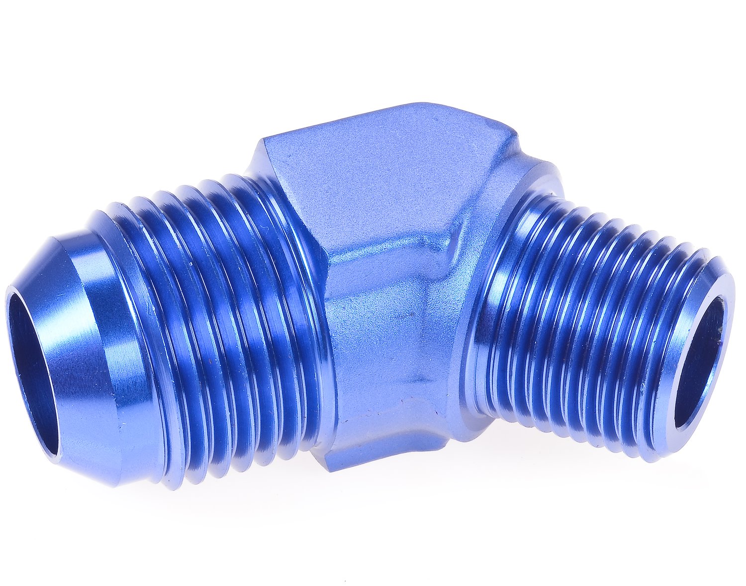 Blue 45 degree Flare Fitting [3/8 in. NPT to -10 AN Flare]