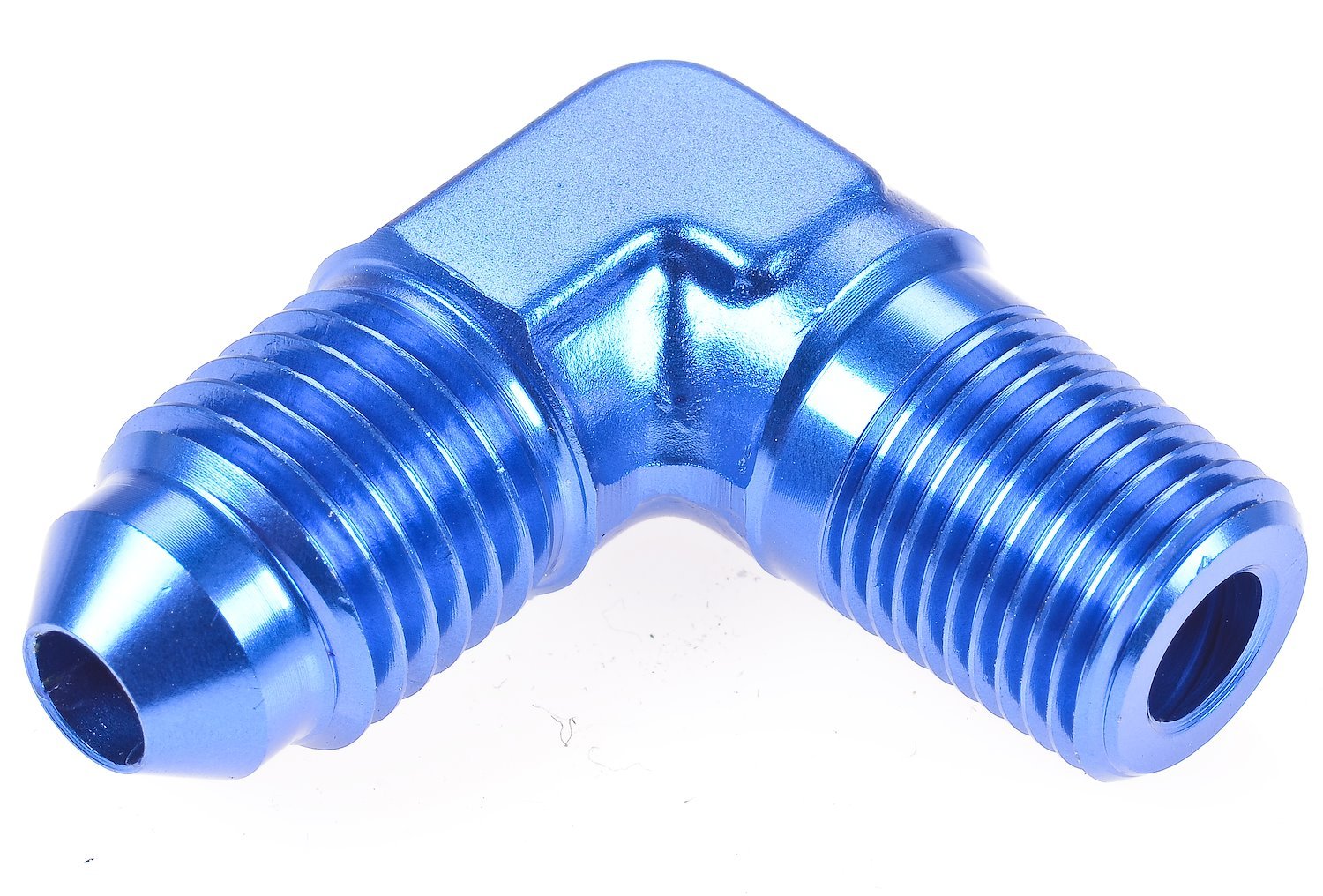 Blue 90 degree Flare Fitting [1/8 in. NPT to -4 AN Flare]