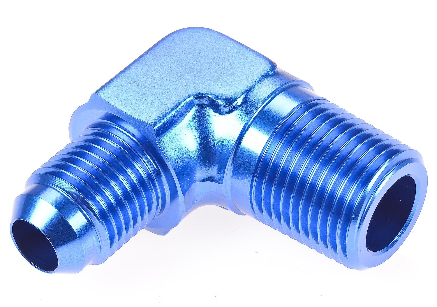 Blue 90 degree Flare Fitting [3/8 in. NPT to -6 AN Flare]