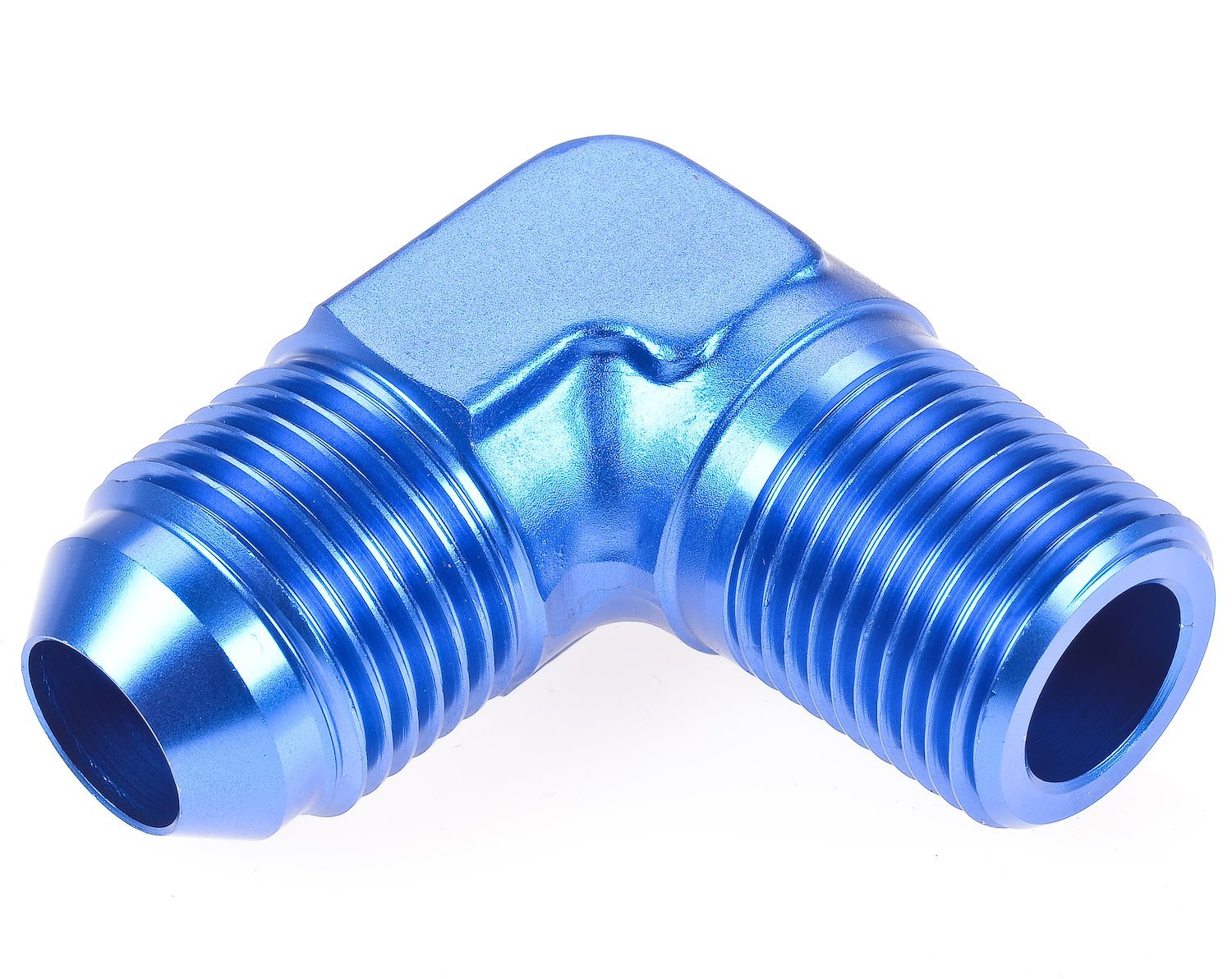 Blue 90 degree Flare Fitting [3/8 in. NPT to -8 AN Flare]