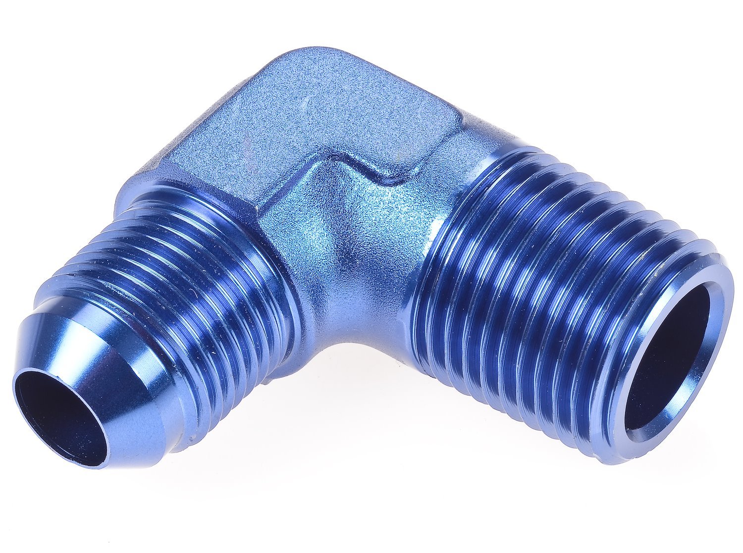 Blue 90 degree Flare Fitting [1/2 in. NPT to -8 AN Flare]