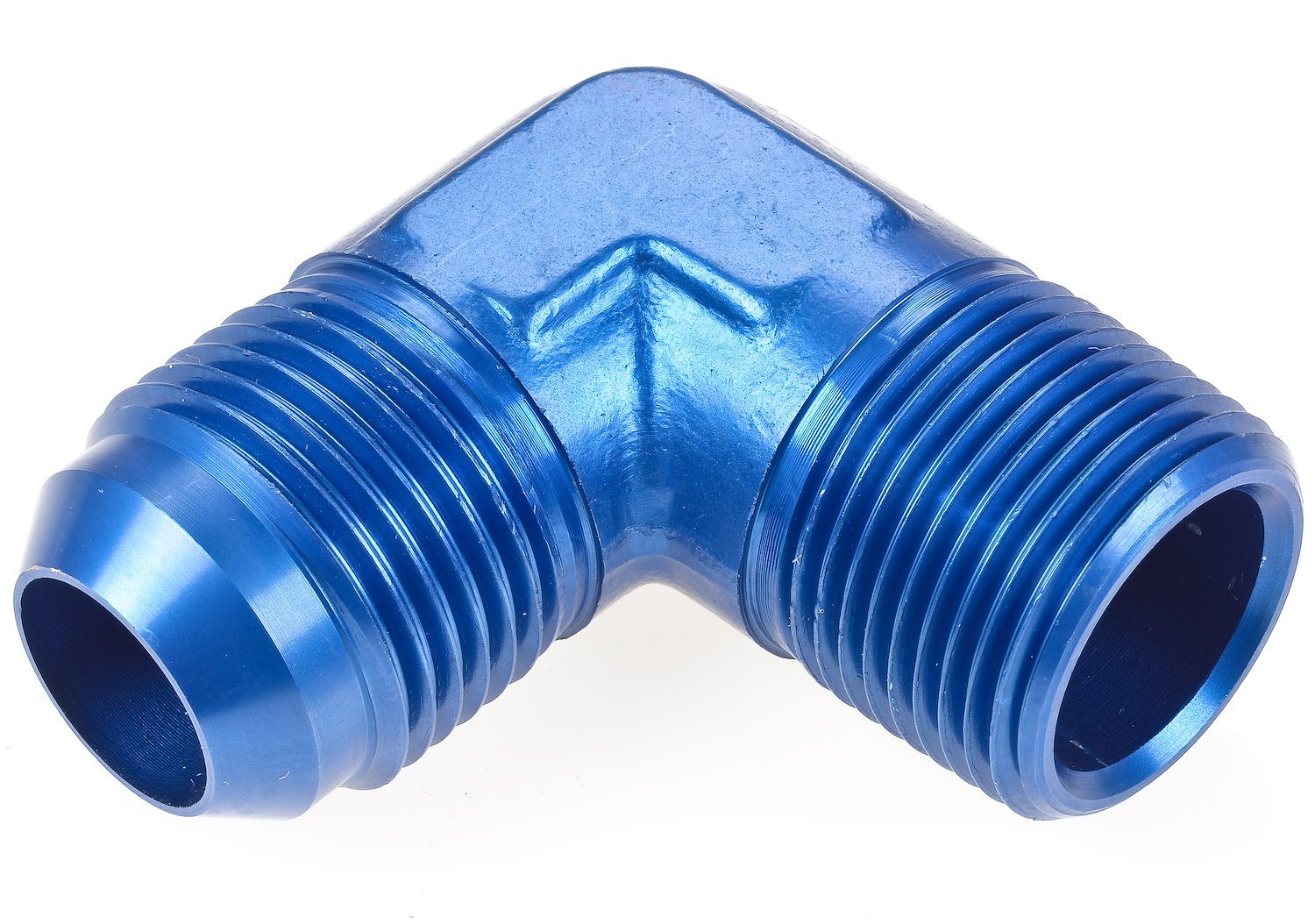 AN to NPT 90-Degree Adapter Fitting [-12 AN Male to 3/4 in. NPT Male, Blue]