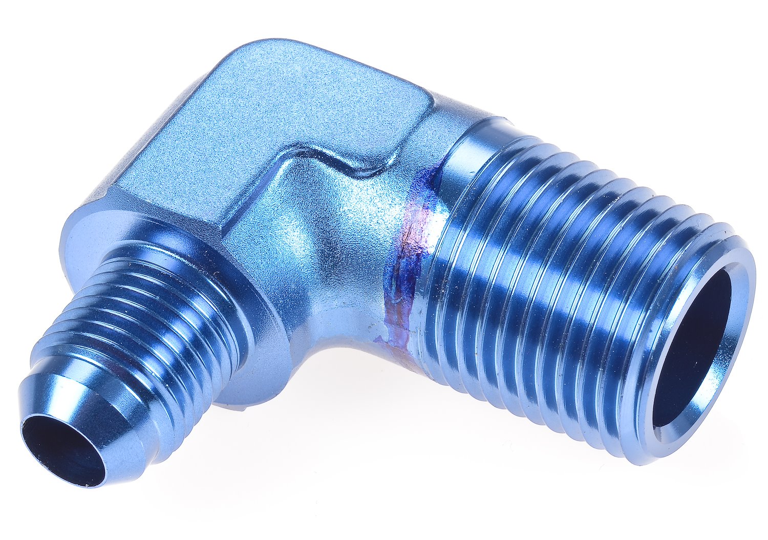 AN to NPT 90-Degree Adapter Fitting [-6 AN Male to 1/2 in. NPT Male, Blue]