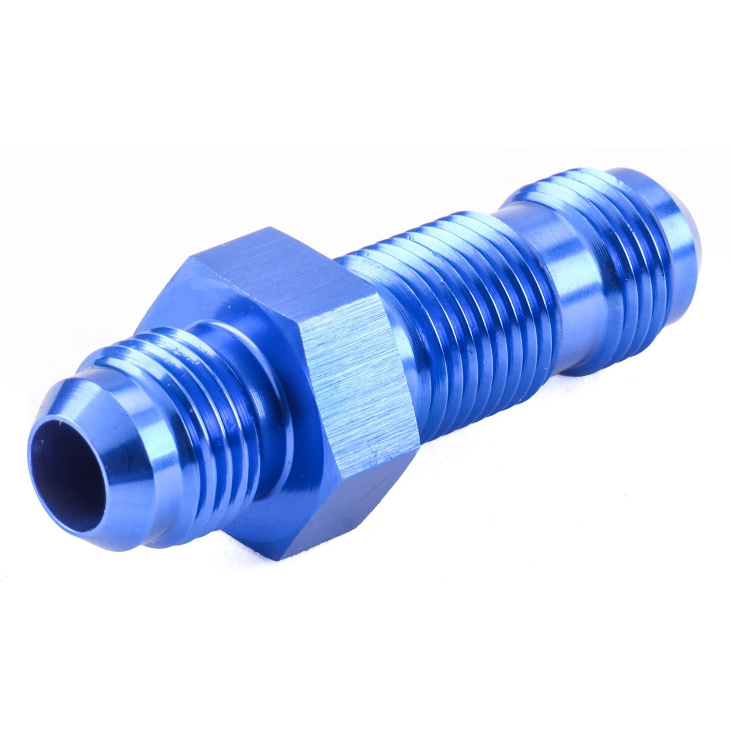 AN to AN Straight Bulkhead Adapter Fitting [-6 AN Male to -6 AN Male, Blue]