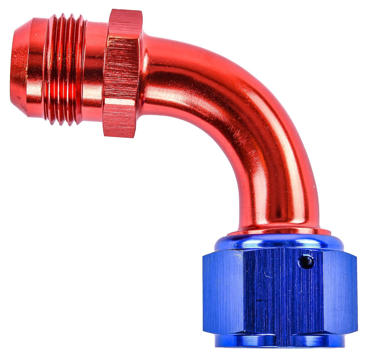 Red and Blue -12 AN Male to -12 AN Female Coupler [90 degree]