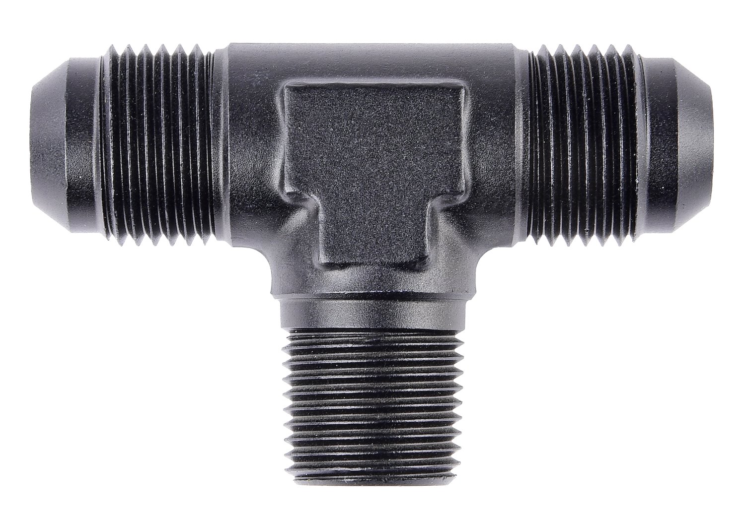 AN to NPT Tee Adapter Fitting [-6 AN Male to -6 AN Male on Run, 3/8 in. NPT Male Center Port, Black]