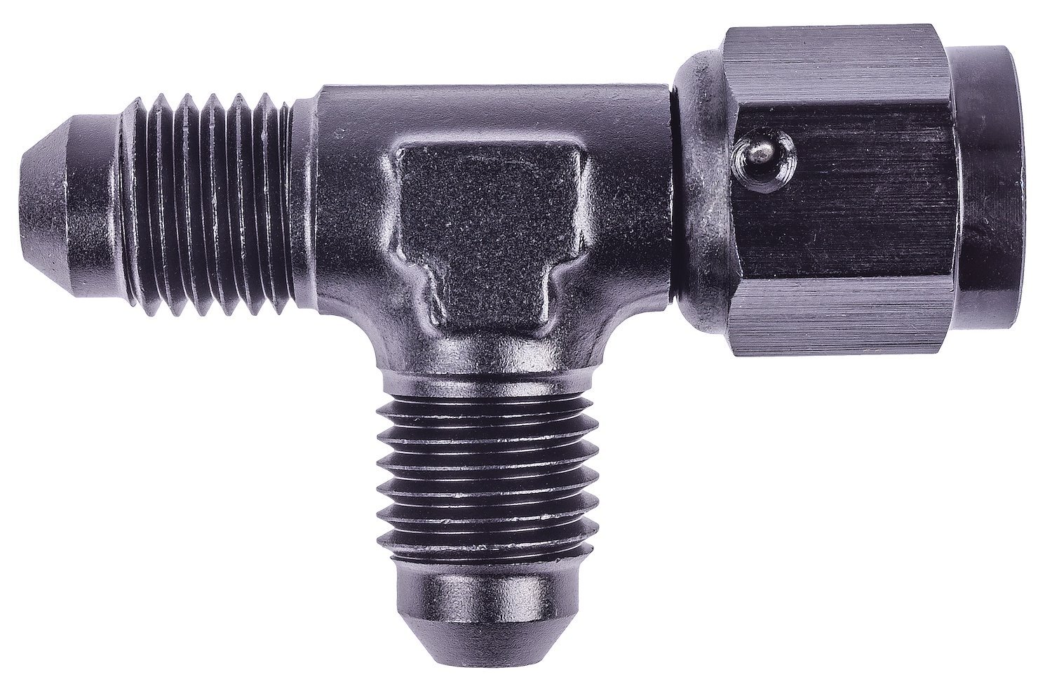 AN to AN Tee Adapter Fitting [-4 AN Female Swivel to -4 AN Male Run with -4 AN Male Center Port, Black]