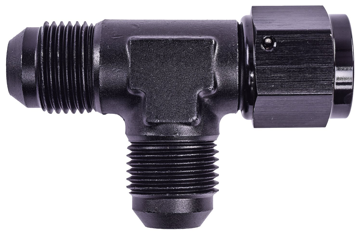 AN to AN Tee Adapter Fitting [-8 AN Female Swivel to -8 AN Male Run with -8 AN Male Center Port, Black]