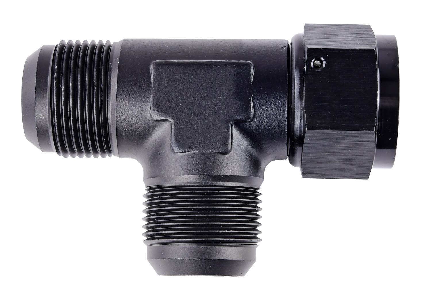 AN to AN Tee Adapter Fitting [-16 AN Female Swivel to -16 AN Male Run with -16 AN Male Center Port, Black]