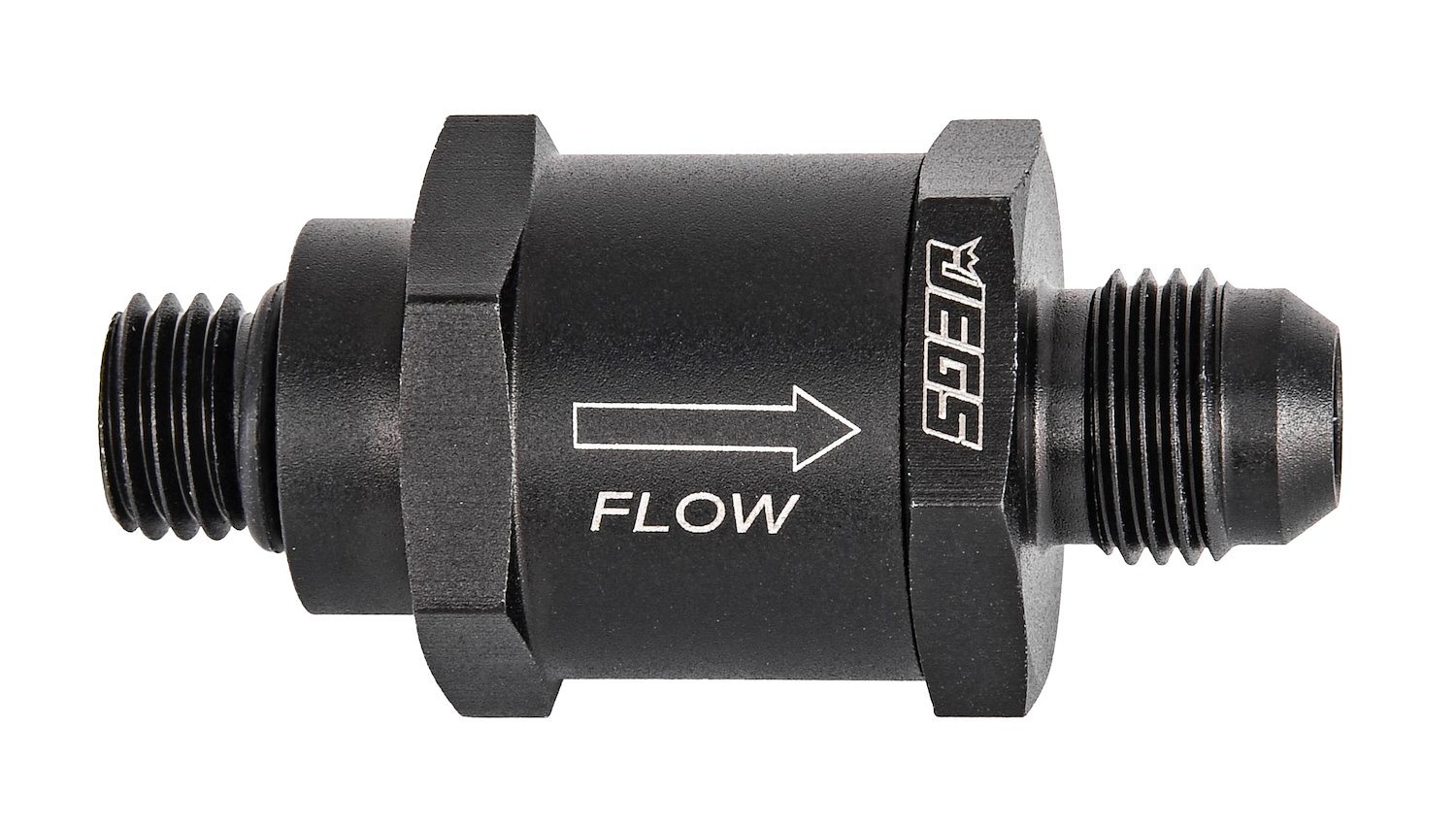 One-Way EFI Fuel Pump Check Valve, -6 AN Male to 12mm x 1.5 Male with O-Ring [Black]