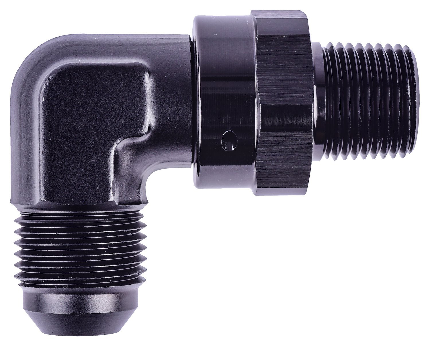 AN to NPT 90-Degree Max Flow Swivel Adapter Fitting [1/2 in. NPT Male to -8 AN Male, Black]