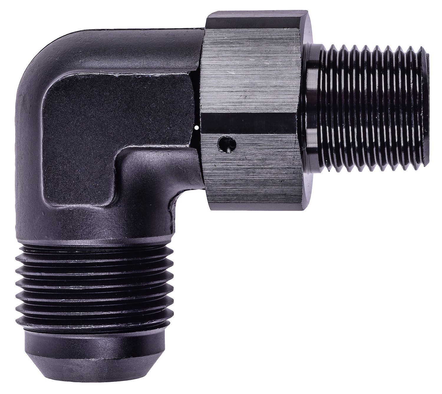 AN to NPT 90-Degree Max Flow Swivel Adapter Fitting [1/2 in. NPT Male to -12 AN Male, Black]