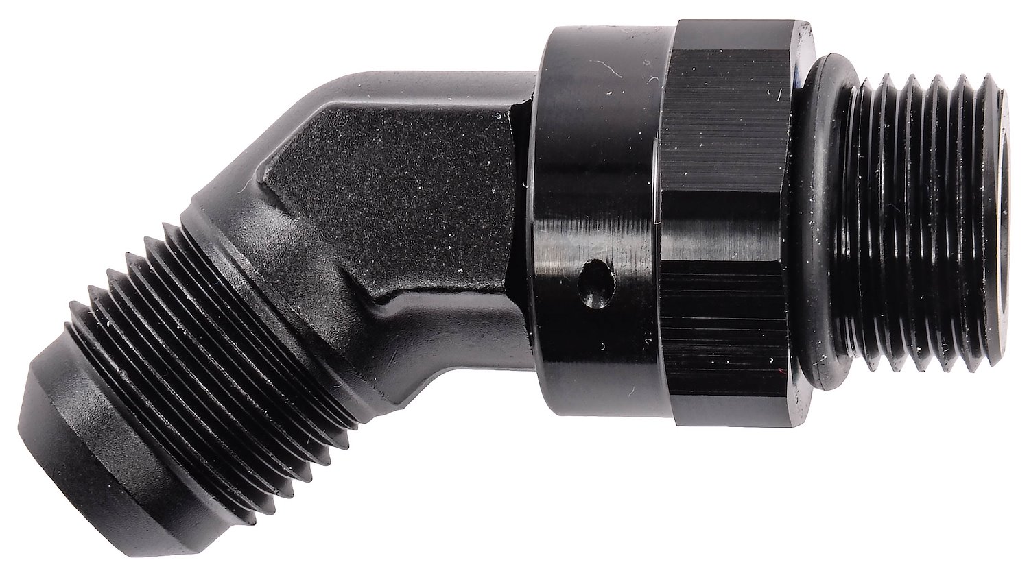 AN Port Adapter Fitting 45 degree -8 AN port (3/4 in.-16 Thread) to -8 AN hose