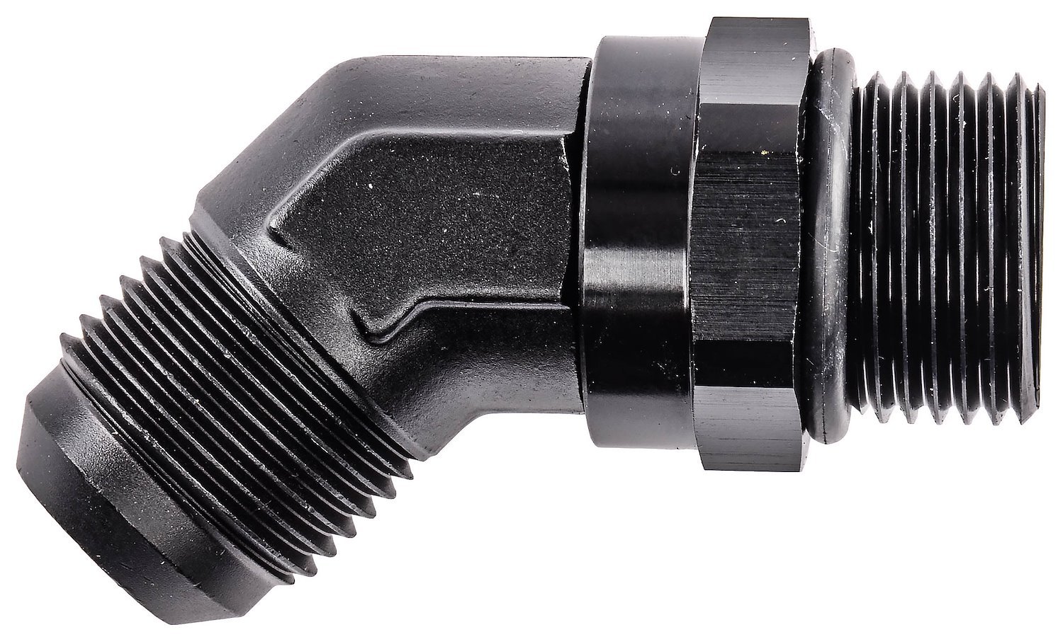 AN Port Adapter Fitting 45 degree -12 AN port (1 1/16 in.-12 Thread) to -12 AN hose