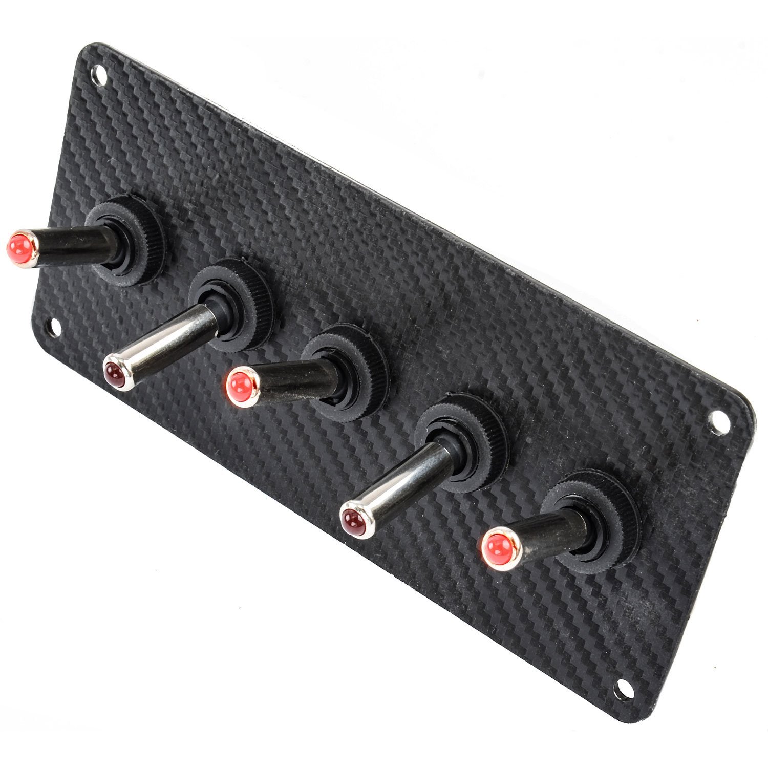 5-Toggle Panel with Red LED Switches Black Carbon Fiber Vinyl Finish