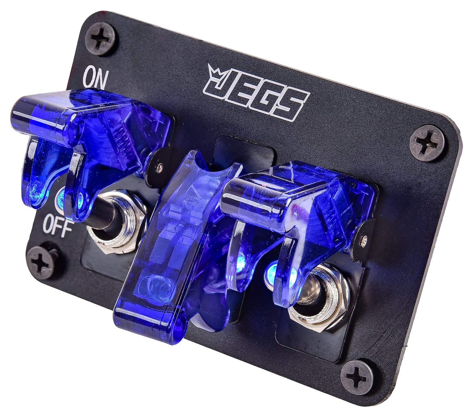 JEGS 3-Toggle Switch Panel with Switches [Blue Indicators, Aluminum Panel]